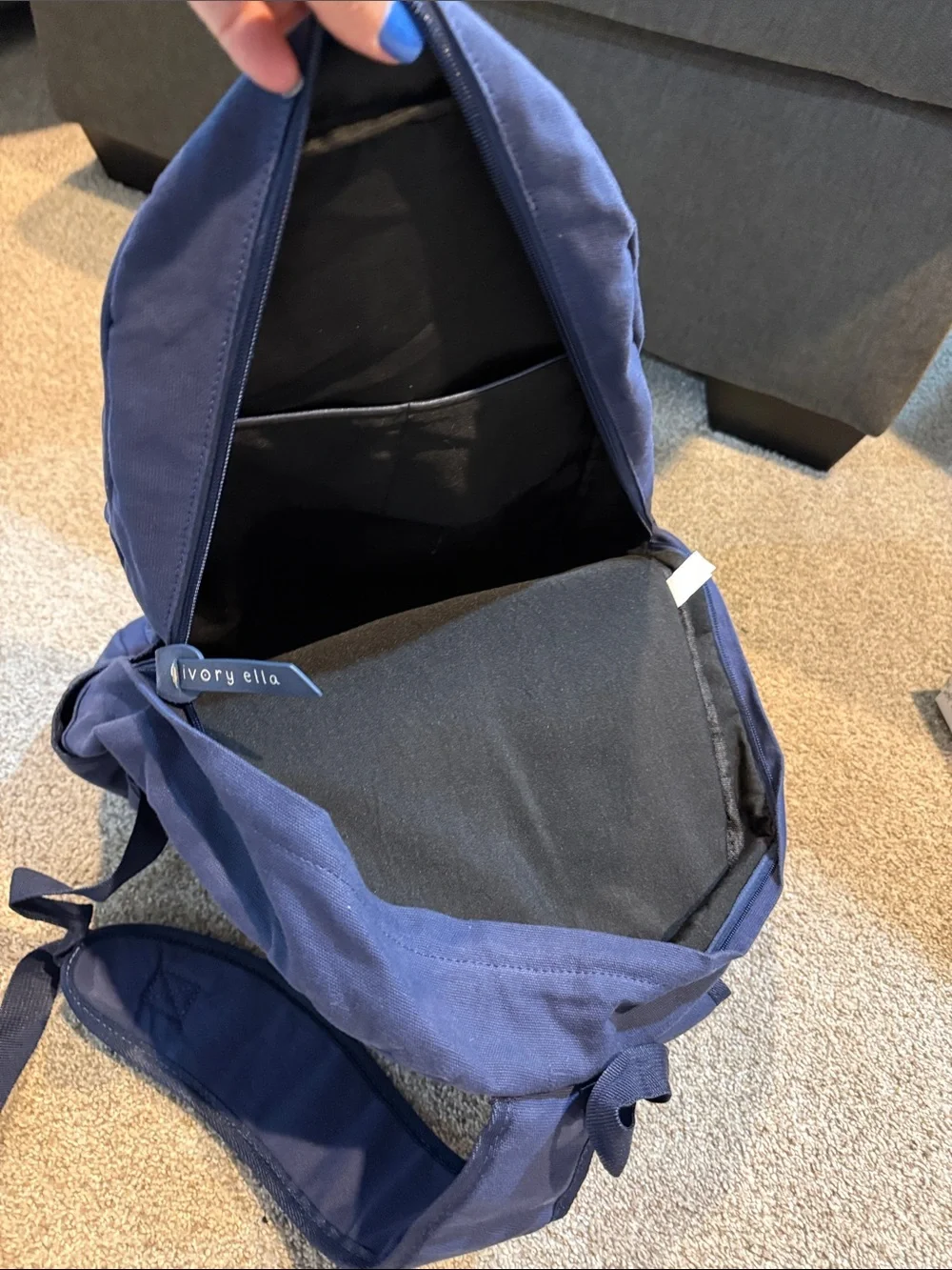 ivory ella Navy Canvas Backpack with Elephant Patch